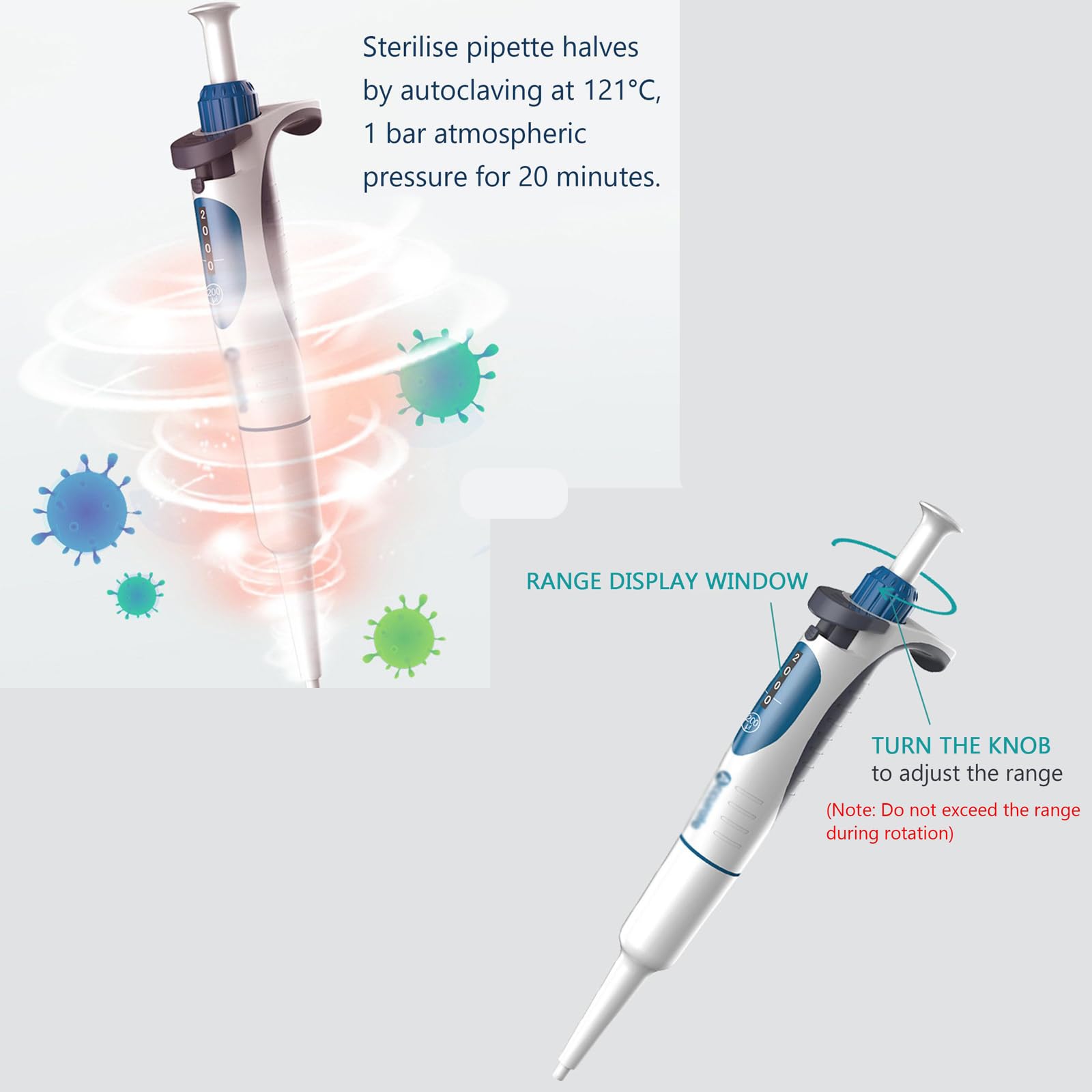 Micropipeta (0,1-10 Ml), Ventana Digital De 4 Dígitos, Bloqueo/Rango De Protección De Volumen, Código De Color Intercambiable/diferenciación De Experimentos,0.5-10ul