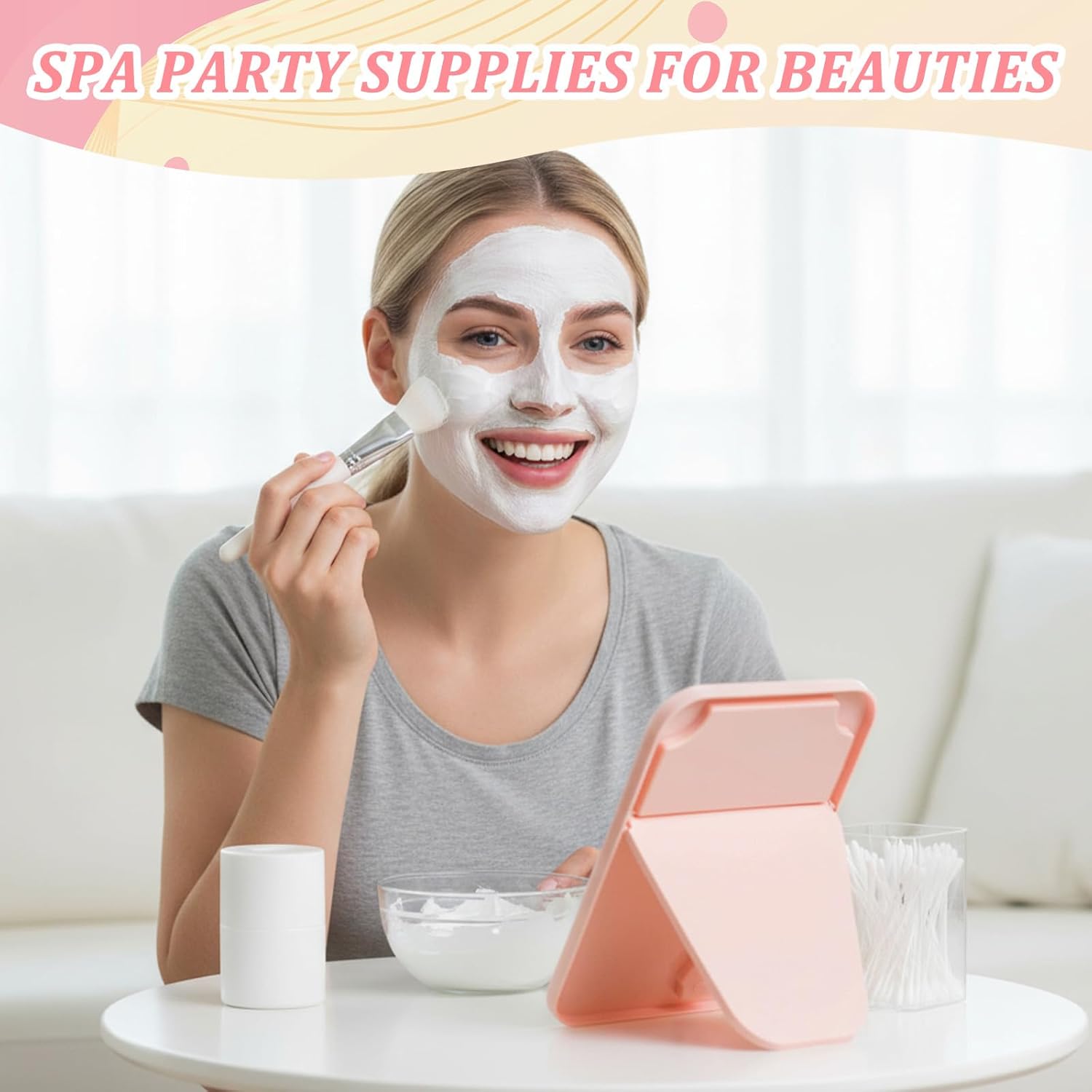 Lemecima 12 Pcs Table Mirrors Spa Party Supplies for Girls, Pink & Beige Foldable Vanity Makeup Mirror for Sleepover Slumber Birthday Favors Gift Beauty Accessories