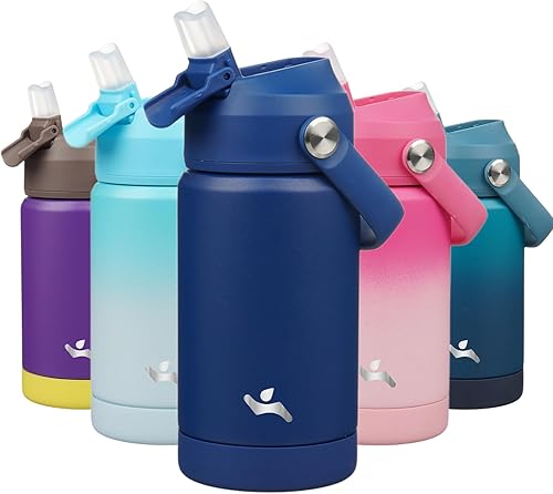 Miniatura 13 de Botella de agua aislada con tapa con pajilla, botella de metal al vacío de acero inoxidable de 12 onzas con mango de silicona, rosa ROSA ROSA,Flor