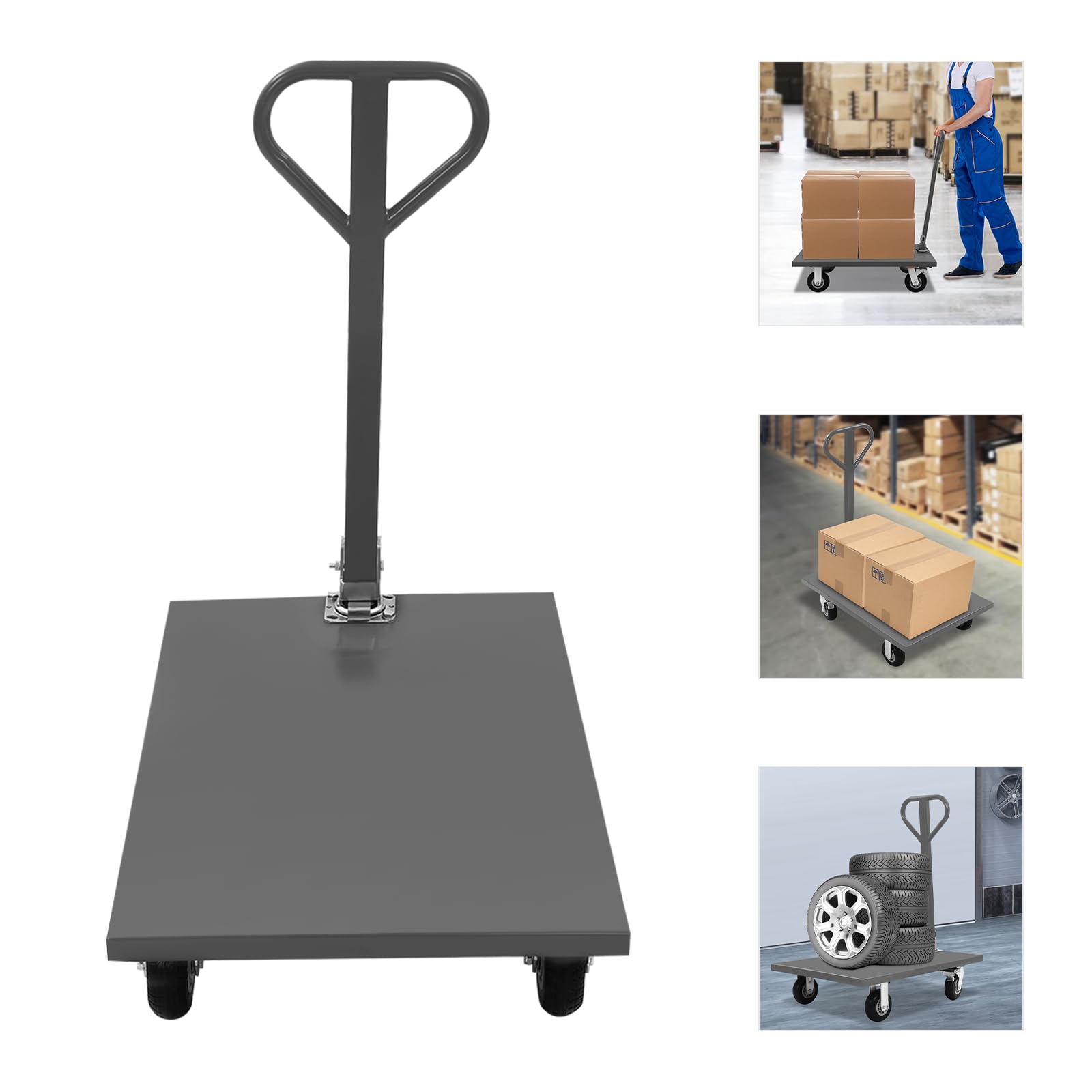 Platform Truck Flat Cart, 2000 lbs Load-Bearing Capacity Metal Push Cart,Flatbed Cart with 360 Degree Swivel Handle, Detachable Design Platform Cart for Homes, Factory Warehouses, Garages