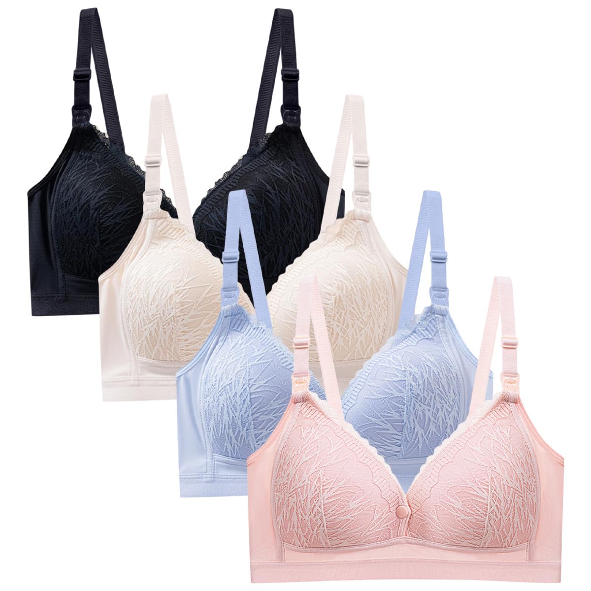 Reggiseni per allattamento per gravidanza, imbottiti, in pizzo, confezione da 4 pezzi, per gravidanza e allattamento, reggiseno push up nursing senza ferretto, reggiseno premaman