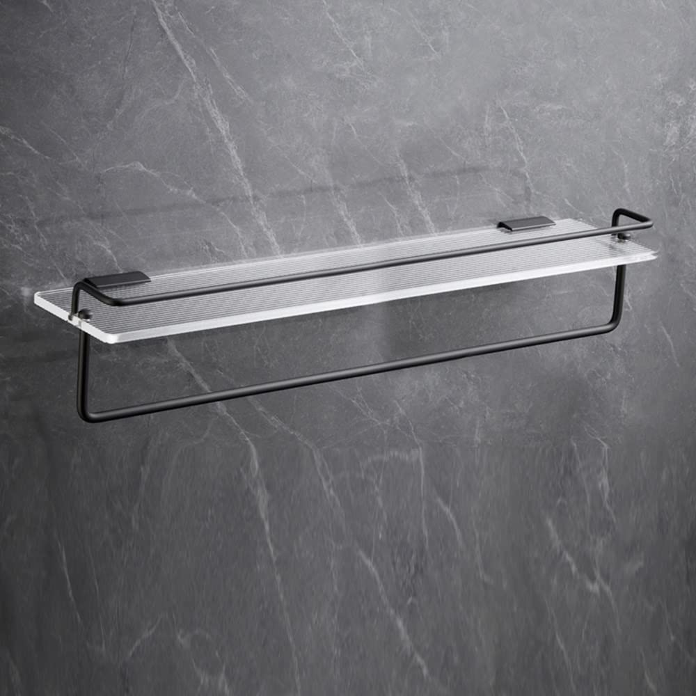 Floating Acrylic Shower Caddy with Towel Bar and Seasoning Bottles Holder Wall Mounted Bathroom Shelves for Cosmetic and