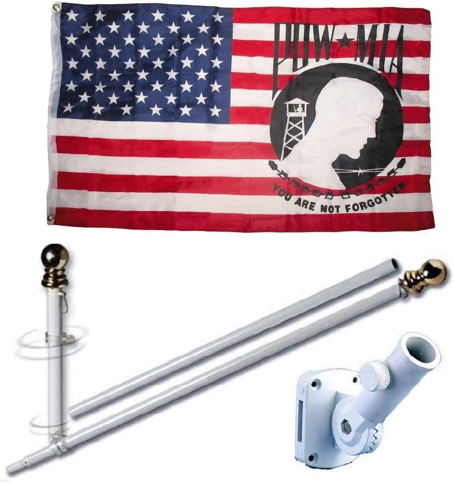 MWS 3'X5' Pow Mia US USA Powmia P.O.W. M.I.A. Military 150D 3x5 Flag Set (Super Polyester) w/Heavy Duty 6-Feet Spinning Flag Pole Bracket Residential Commercial