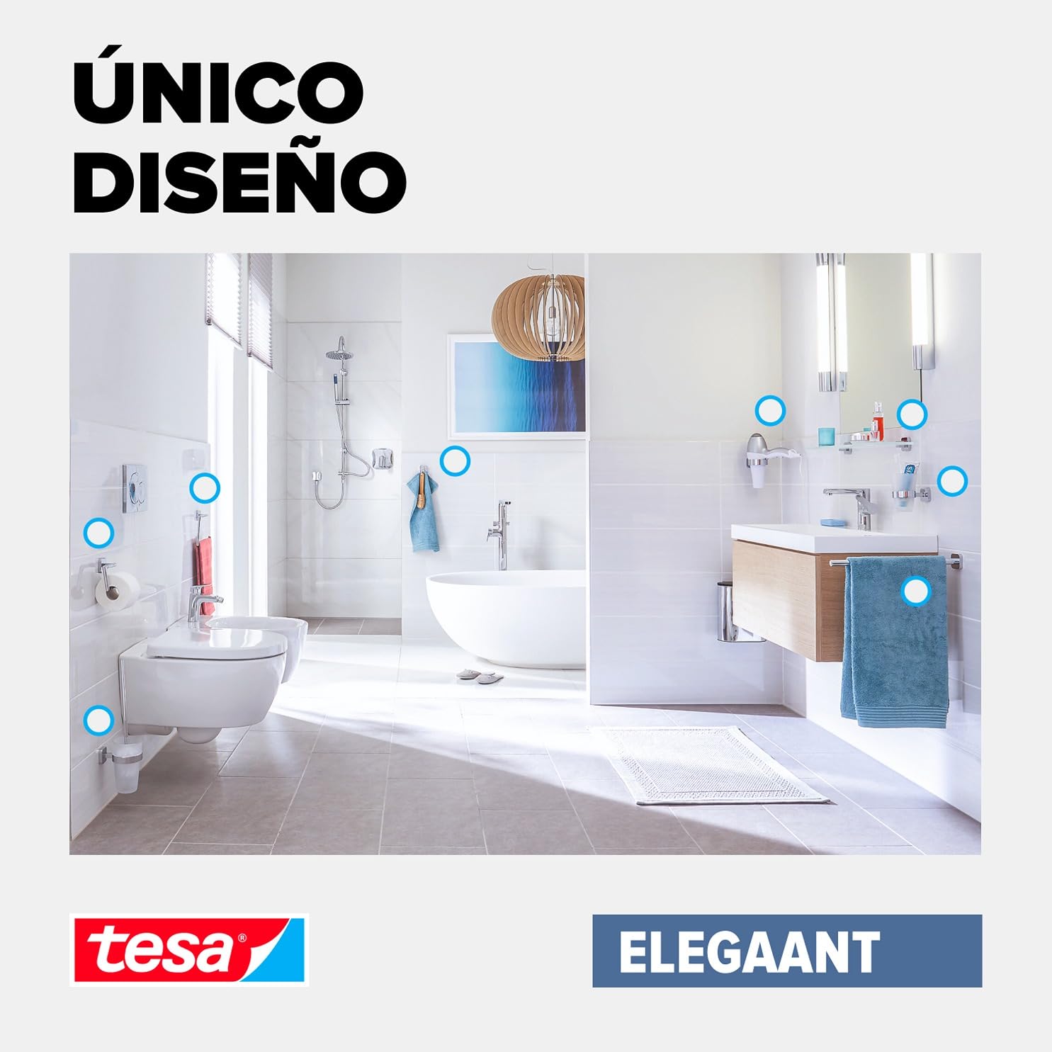 tesa Barra doble Elegaant, autoadhesiva, metal cromado, elegante diseño