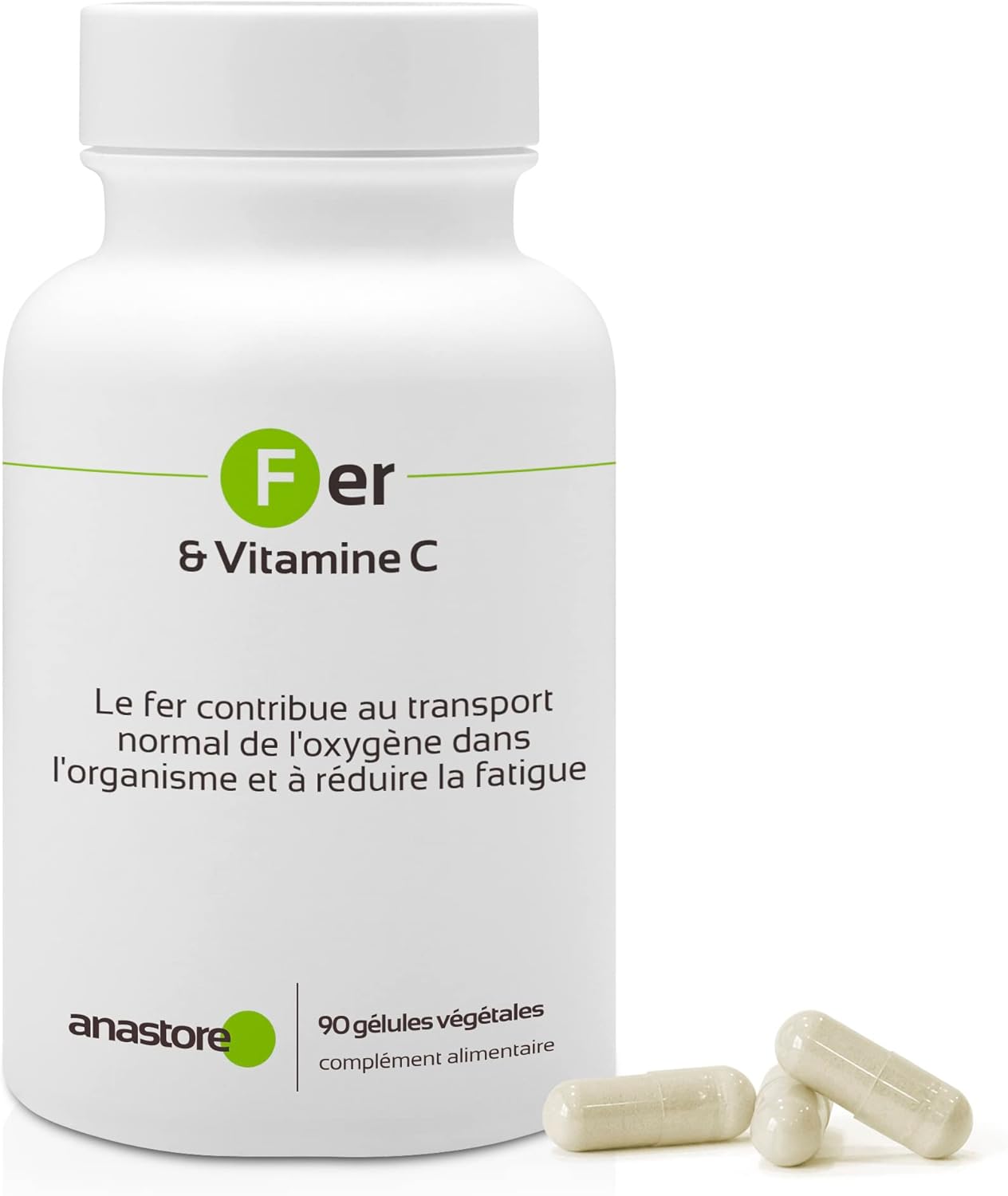 Iron and Vitamin C * 90 Vegetable Capsules * Energy + Immune System + Hemoglobin Formation + Memory + High Bioavailability