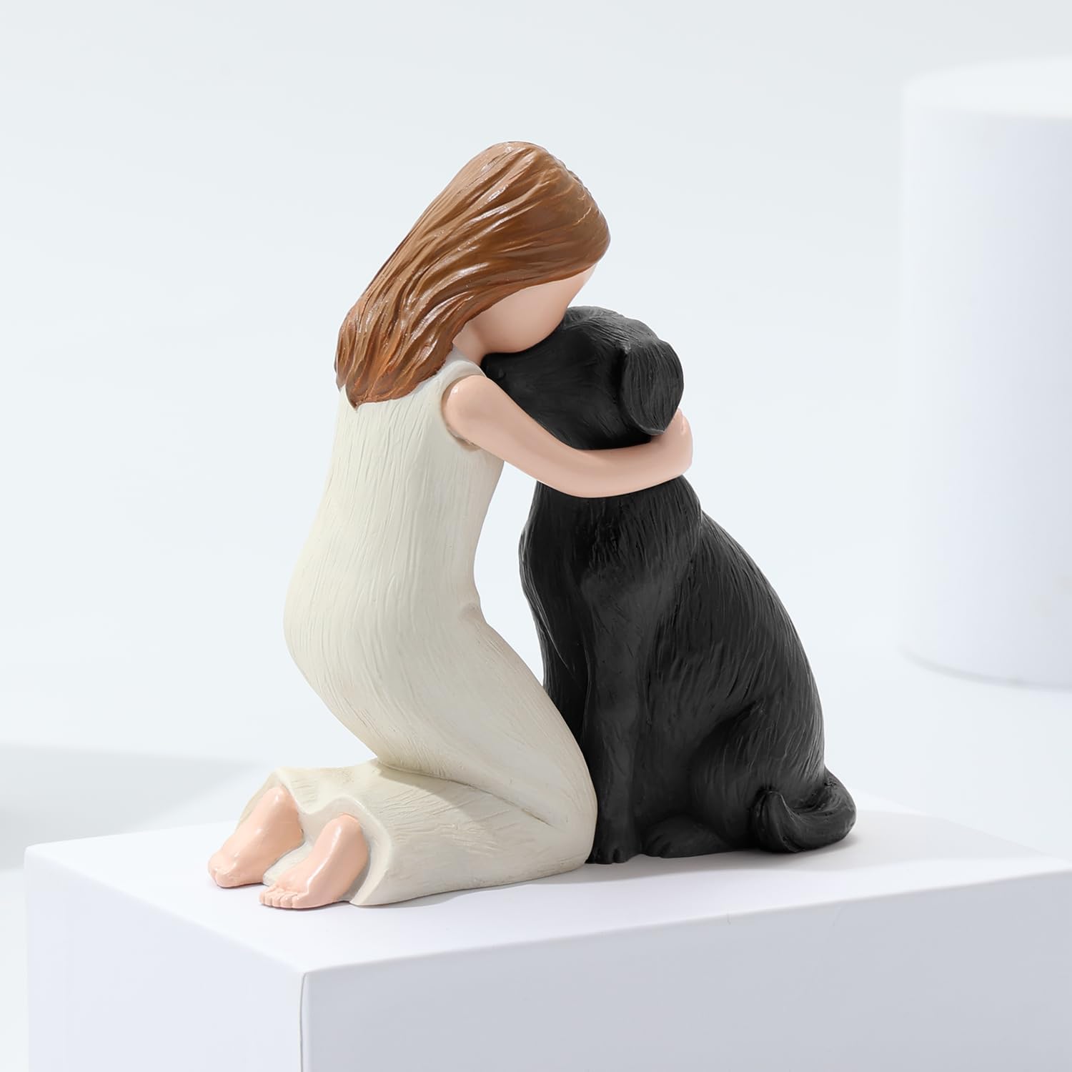 Hensonever Love My Black Dog Figurines Statues, Black Dog Angel Friendship Remembrance Gifts, Sculpted Hand-Painted Figures for Dog Lovers
