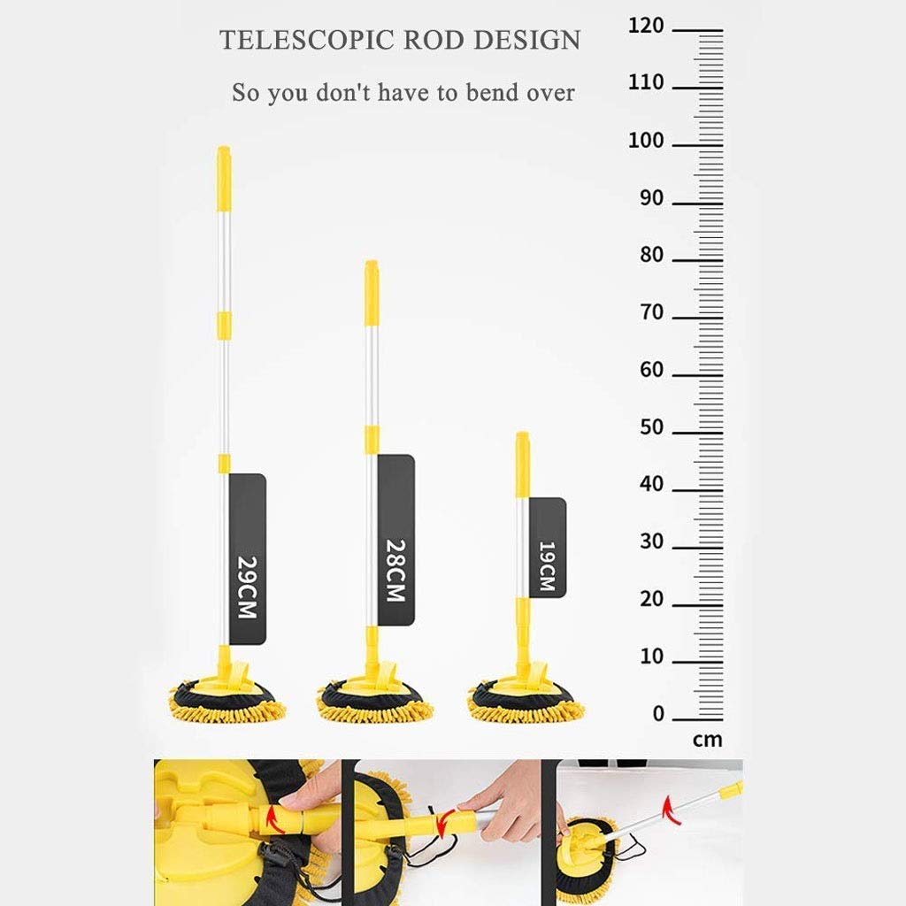 Mocio rotante in microfibra giallo – Spazzola versatile per la pulizia di interni ed esterni per ufficio e casa – Strumento efficiente per la cura del pavimento