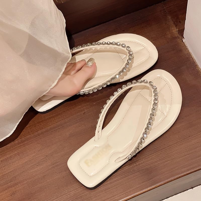 Flat Bottomed Beach Casual Shoes Wearing Rhinestone Herringbone Sandals and Slippers on The Outside(36)3