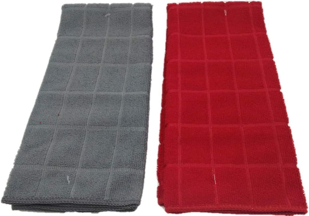 Kitchen Decor - Towel Linen Set (8 Pc) Fresh Red and Gray Color Combination That Pops - Kitchen Towel Potholder Scrubber Dishcloth Oven Mitt Set - Kitchen Decorations