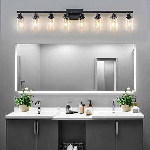 Miniatura 5 de 8 luces de tocador de baño sobre el espejo, 52 pulgadas, negro mate, modernas luces de tocador negras para espejo dormitorio, sala de estar