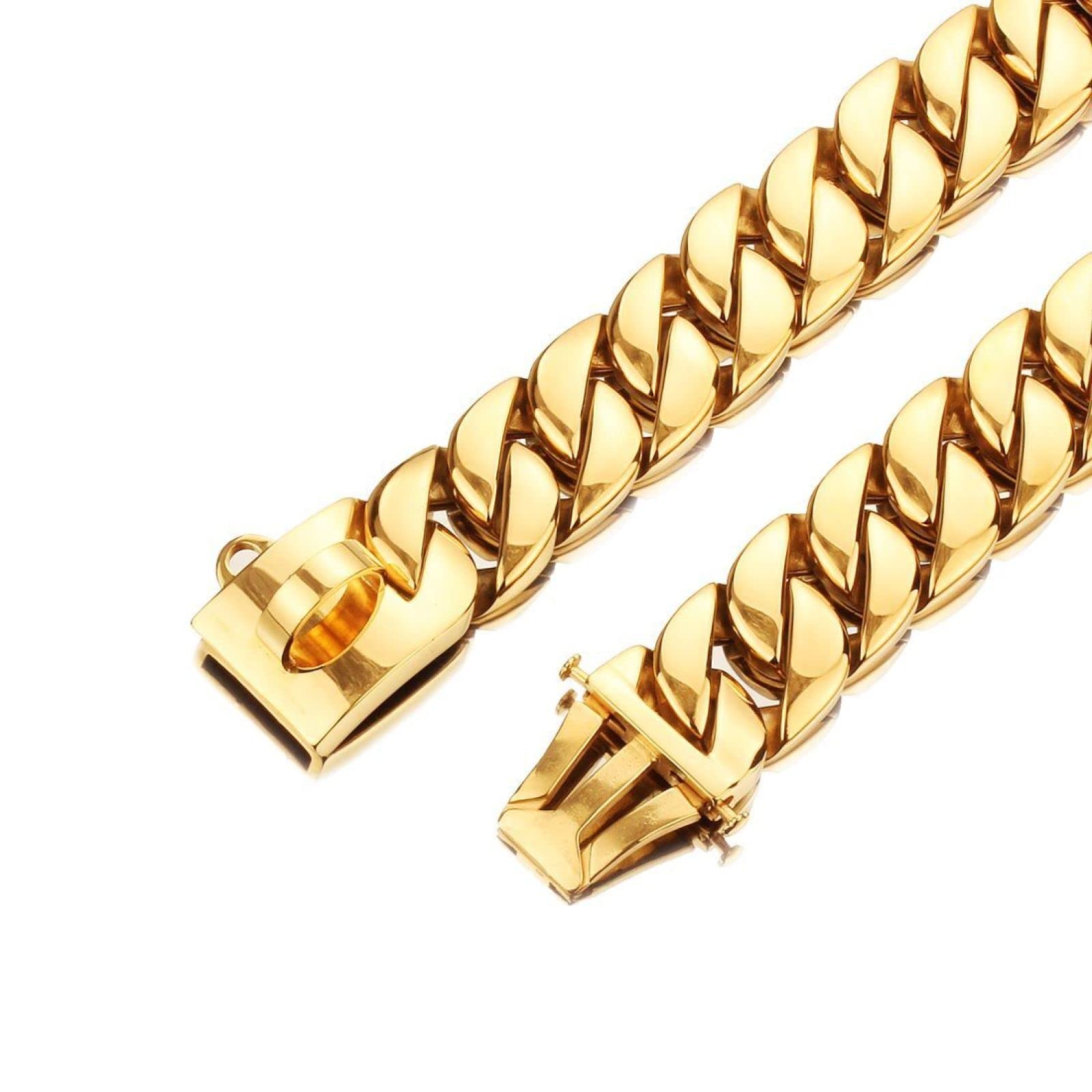Halsband Für Haustiere Halsband Hund Haustier Halsband Dominanter Großer Hund, Lokales Goldhalsband, Dicke Hundekette, Edelstahlhalsband, Mobber, Cathrow-Haustier,Gold,Breite: 30 Mm Länge 45 Cm