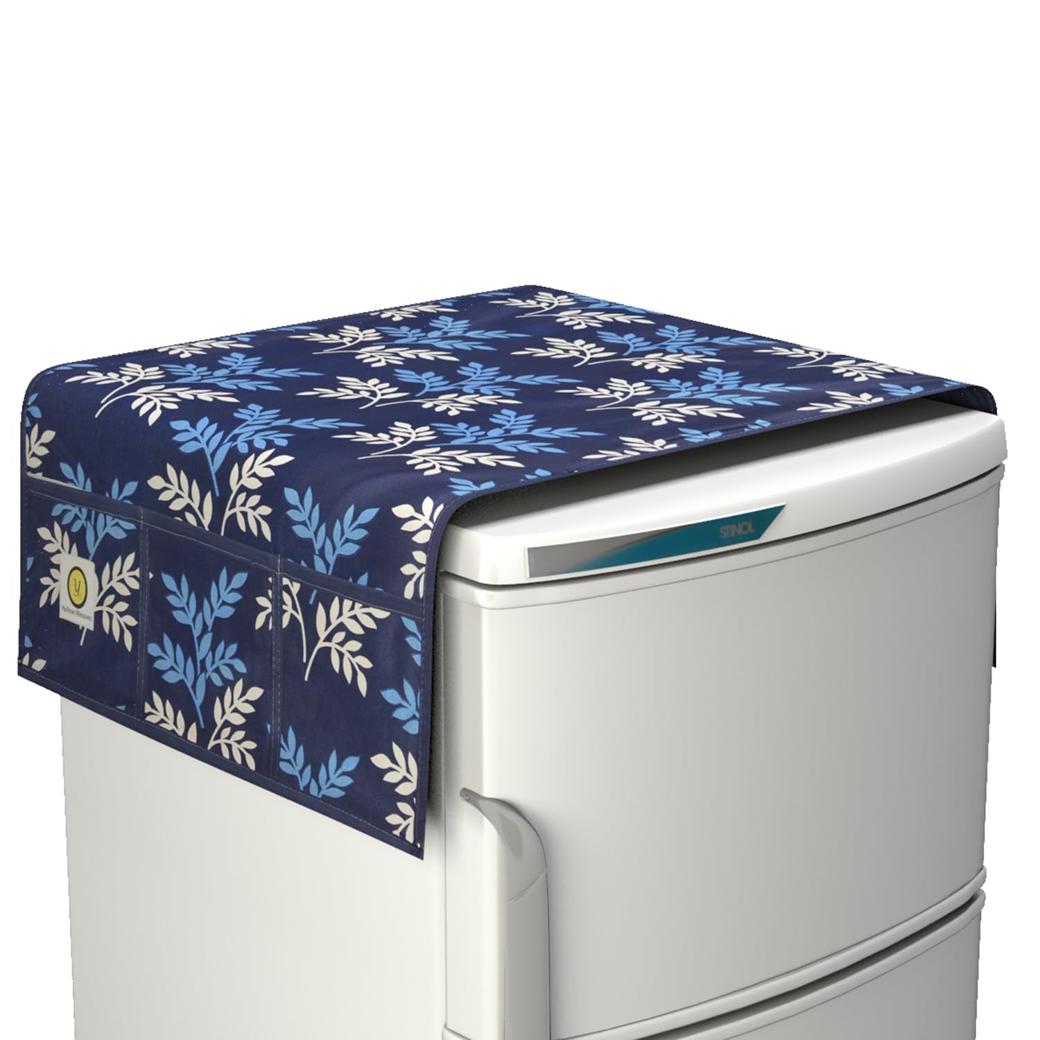 Yellow Weaves Floral Design Decorative Fridge Top Cover, Color - Blue