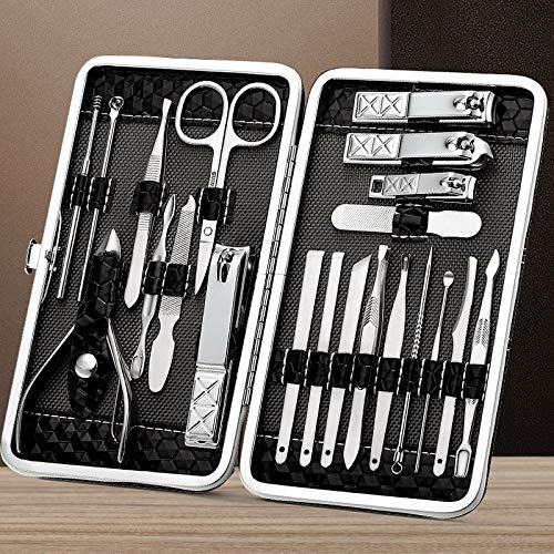 Set Tagliaunghie Manicure 21pcs Kit manicure acciaio inossidabile Kit per unghie Professional Nail Clippers Kit Strumenti per la cura della pedicure Strumenti di Grooming con custodia in pelle PU per