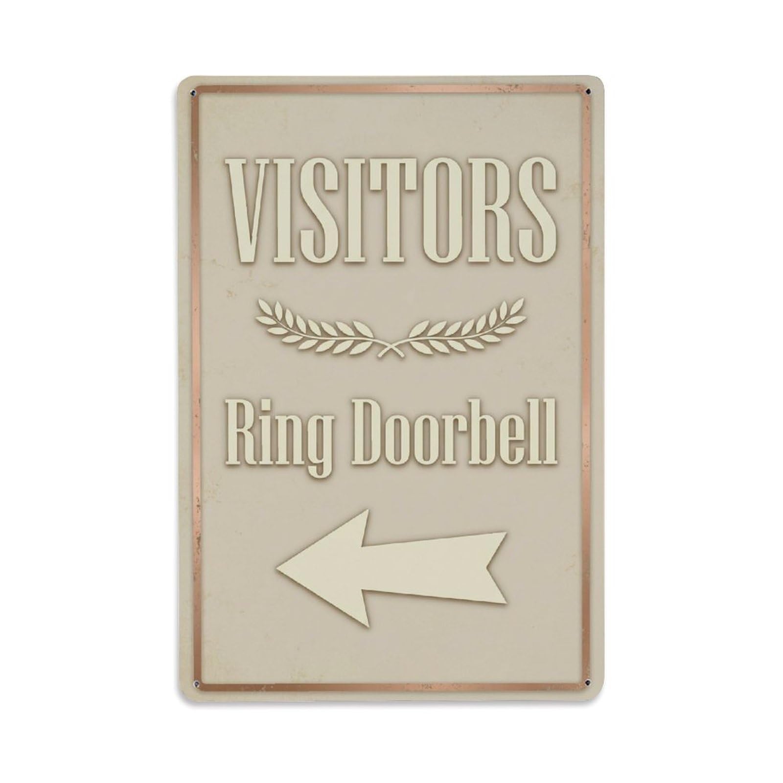 Metal Tin Sign Vintage Visitors Ring Doorbell Arrow Laurel