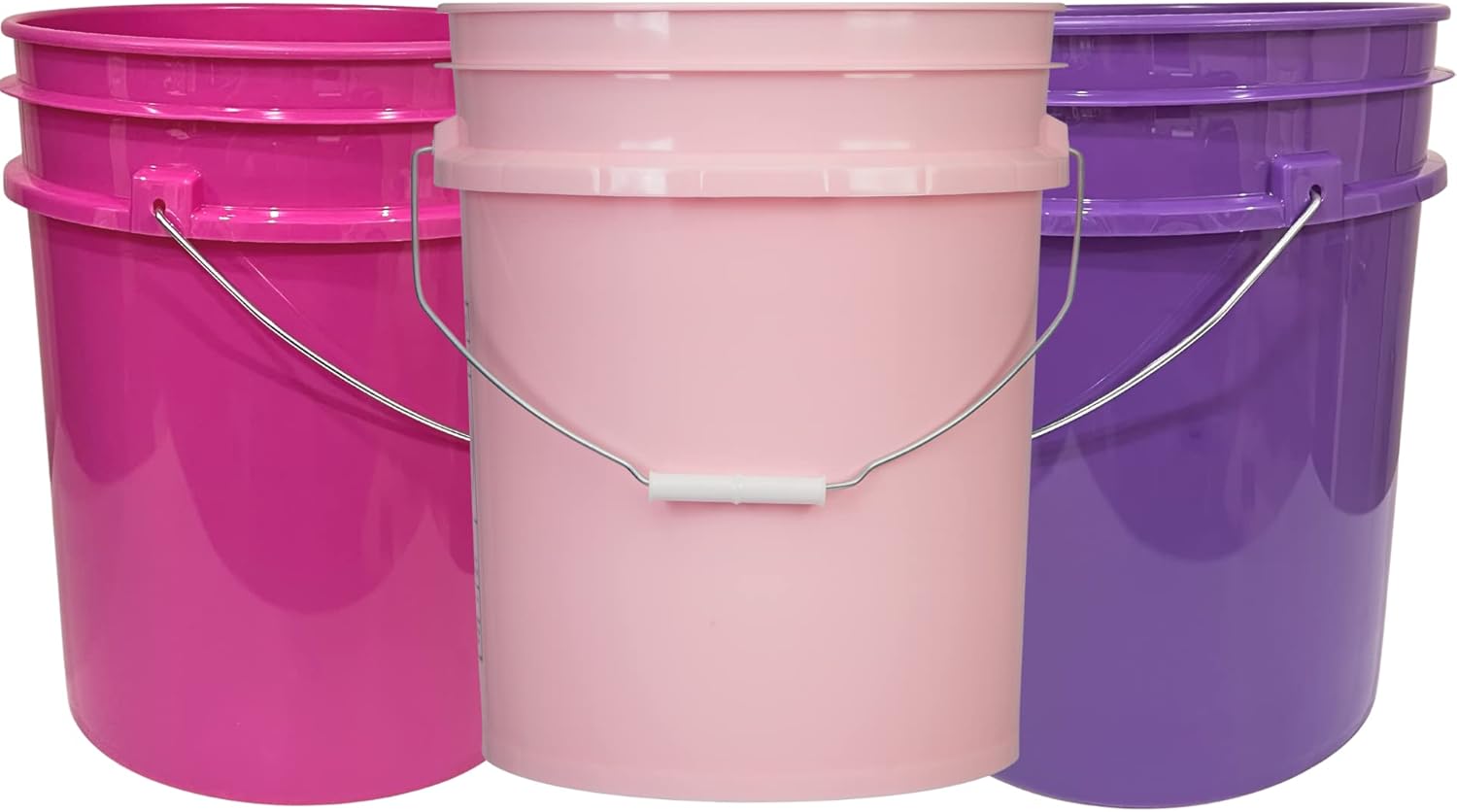 House Naturals 5 Gallon Food Grade Plastic Bucket, 3 Colors, BPA Free, Made in USA (Pack of 3) Buckets only, no lids