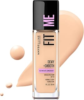 Maybelline Fit Me Dewy + Smooth Liquid Foundation Makeup, Porcelain, 1 C...