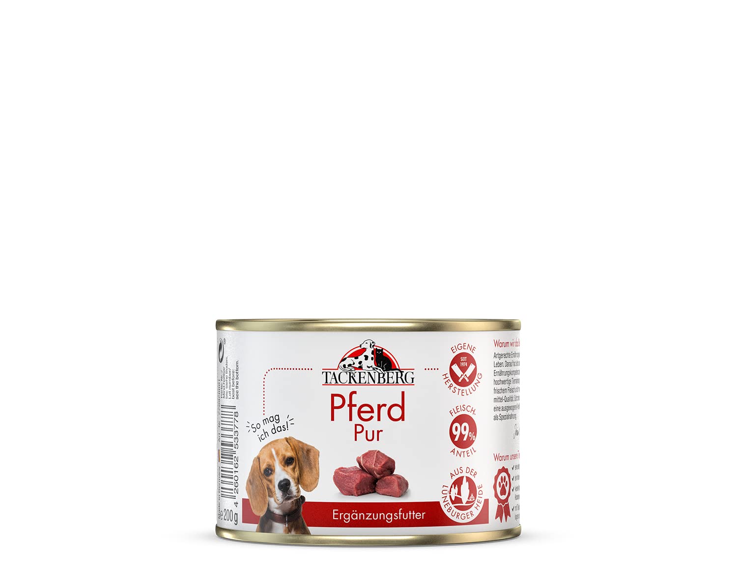 TACKENBERG Pferd Pur Nassfutter Dose für Hunde - Hundefutter in Premiumqualität - natürlich getreidefrei, 24 x 800 g