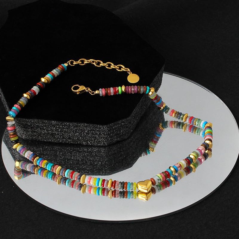 Colorful Beaded Necklaces for Women, 18K Gold Plated Dainty Gold Necklace Boho Necklaces for Women Beaded Choker Beach Jewelry for Gift - Image 6