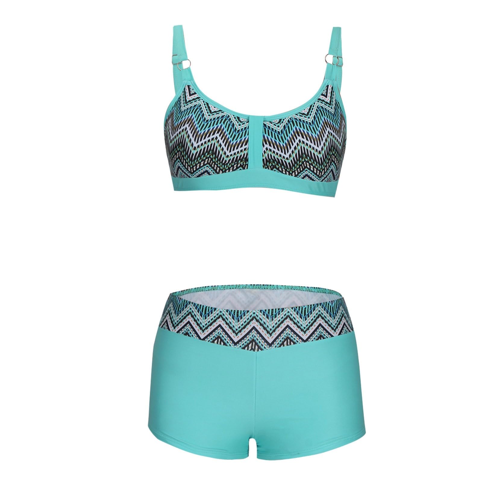 Dwuczęściowe Stroje Kąpielowe Dla Kobiet Z Rozciętym Tropikalnym Nadrukiem, Zestawy Bikini, Krótkie Topy Szortami, Dwuczęściowy Strój Kąpielowy, Wielobarwny, 5XL