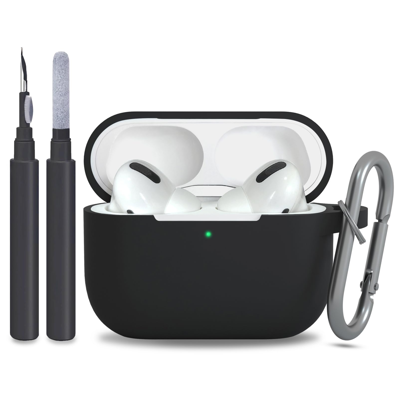 for AirPods Pro 2nd 1st Generation Case Cover with Keychain, Protective Soft Silicone Skin Accessories for Apple AirPods Pro Charging Case 2022/2019, Front LED Visible, Black