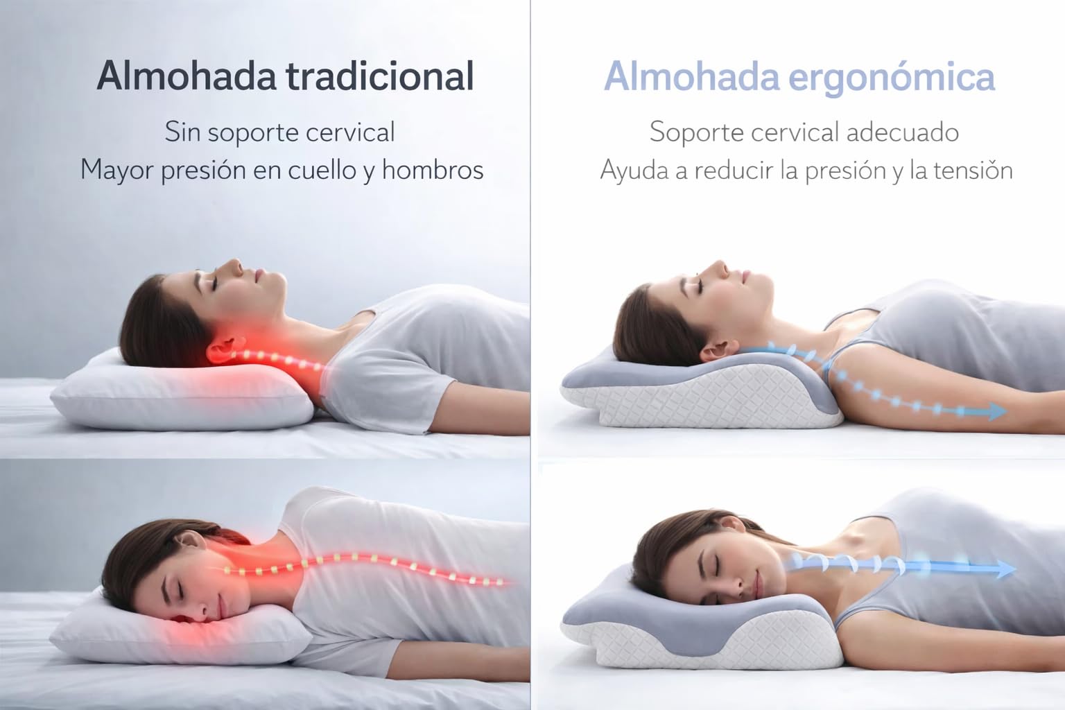 Almohada cervicales y Cuello - Almohadas Cervicales para Dormir - Almohada Cervical Ergonómica Viscoelástica, Alivia Reduciendo Presión Cervical, Refrescante, Mejora la Respiración y Posición, Suave — view 2