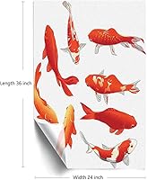 Vista 2 de Koi Fish - Película de adherencia estática para ventana, imagen de fortuna china y tranquilidad de poder de Koi, película de vinilo estático blanco