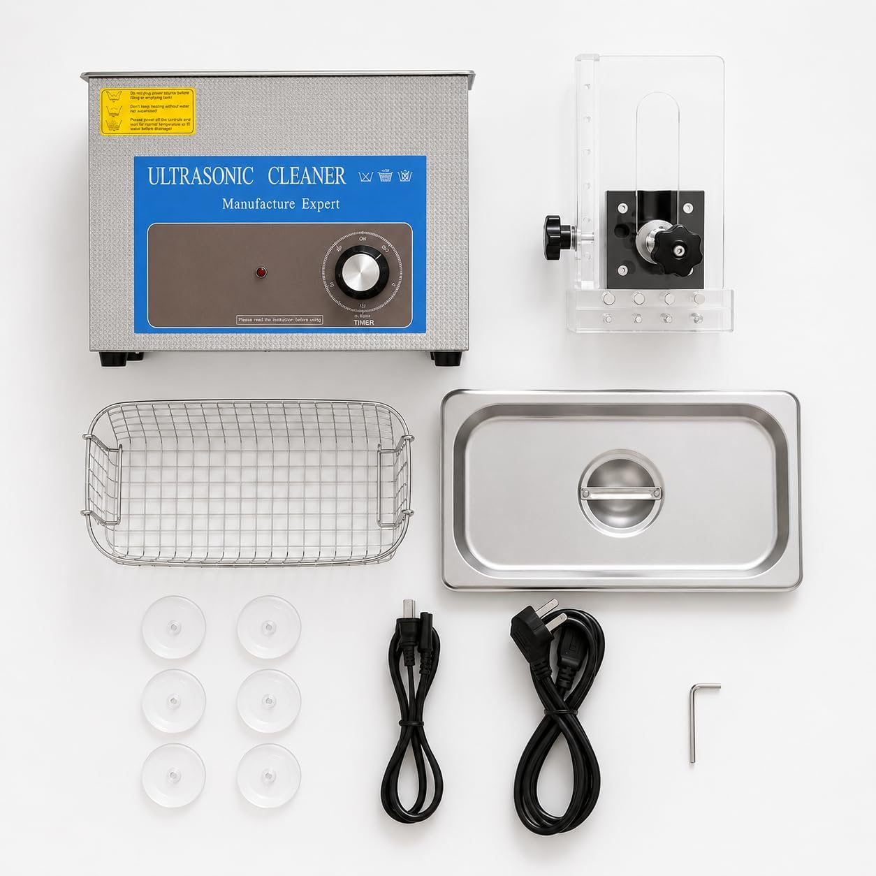 Máquina limpiadora ultrasónica de discos de vinilo, capacidad de 6 discos con temporizador de 0 a 20 minutos, cesta elevable y estante de secado
