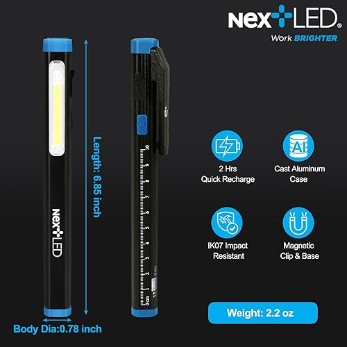 Miniatura 2 de NextLED NT-6615 - Linterna recargable para bolígrafo resistente, 3 luces en 1, luz de inundación, luz UV, linterna de mano de pluma compacta, luz de