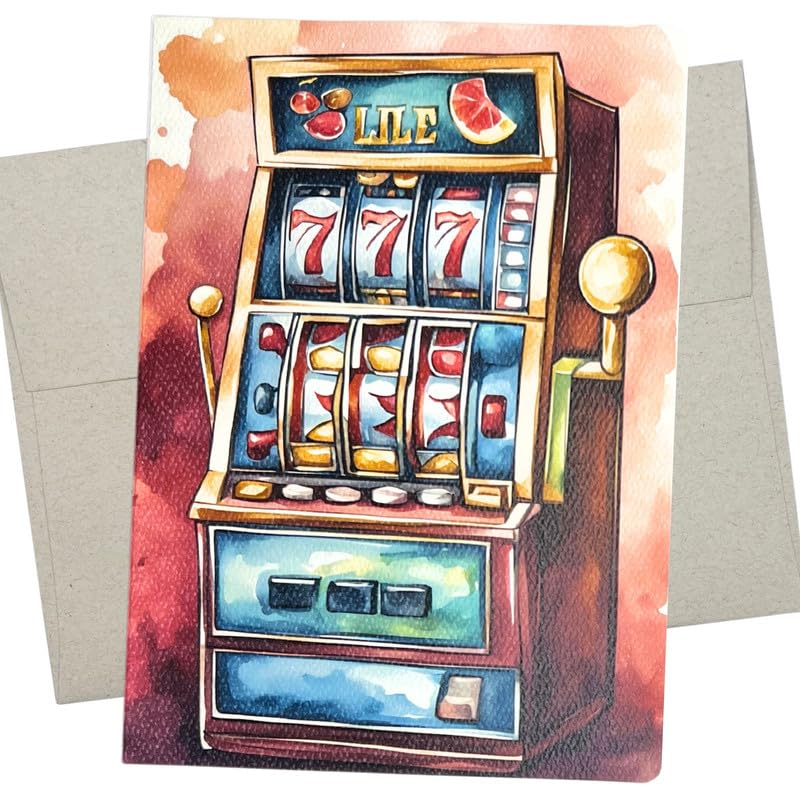 Whitman and Daughter Slot Machine Birthday Card (1 Premium Card, 5X7 Inch) slot machine notecard blank for all occasions like Mother's Day, retirement, casino birthday card - 1122