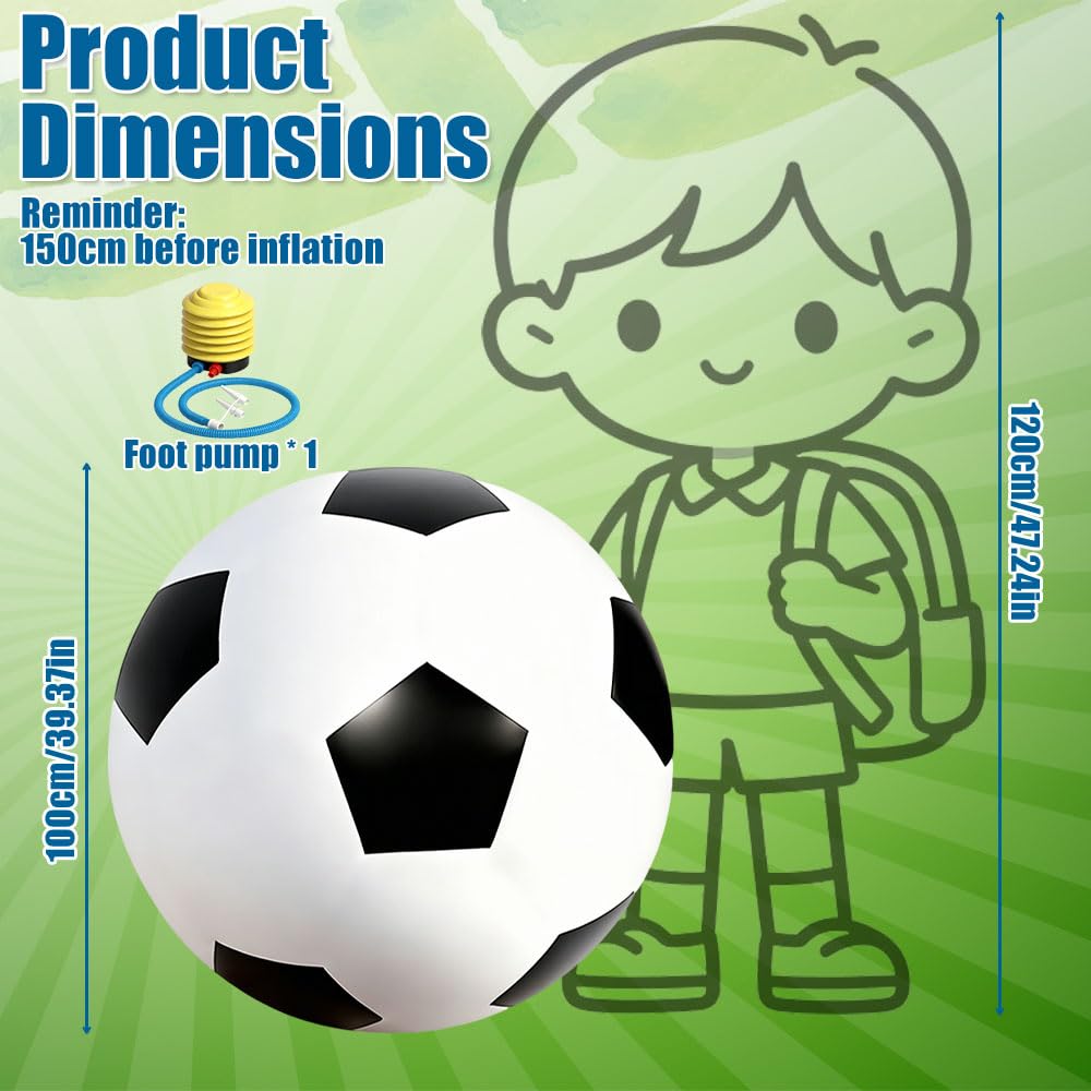 Ballon De Football XXL, 100 Cm De Diamètre, Ballon en Caoutchouc avec Pompe À Air, Ballon Gonflable Coloris Noir Et Blanc, Idéal pour Taper Dedans, Lancer Et Faire Rouler Le Ballon