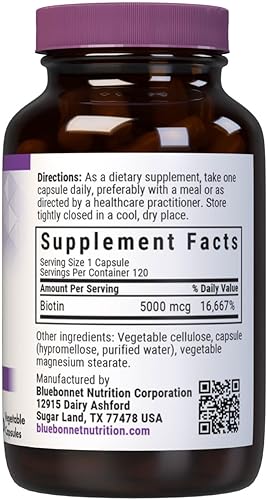 Miniatura 9 de Bluebonnet Nutrition Biotin 5000 cápsulas vegetales Mcg la biotina es una vitamina B que ayuda a hacer queratina vegana vegetariana sin OMG sin