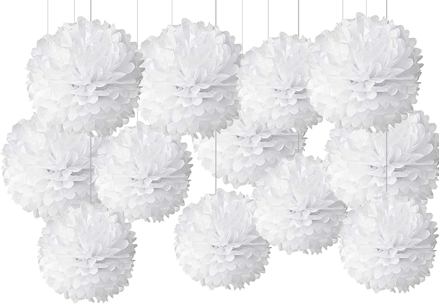 12Pcs White Hanging Tissue Paper Pom Poms,Pompoms Flowers