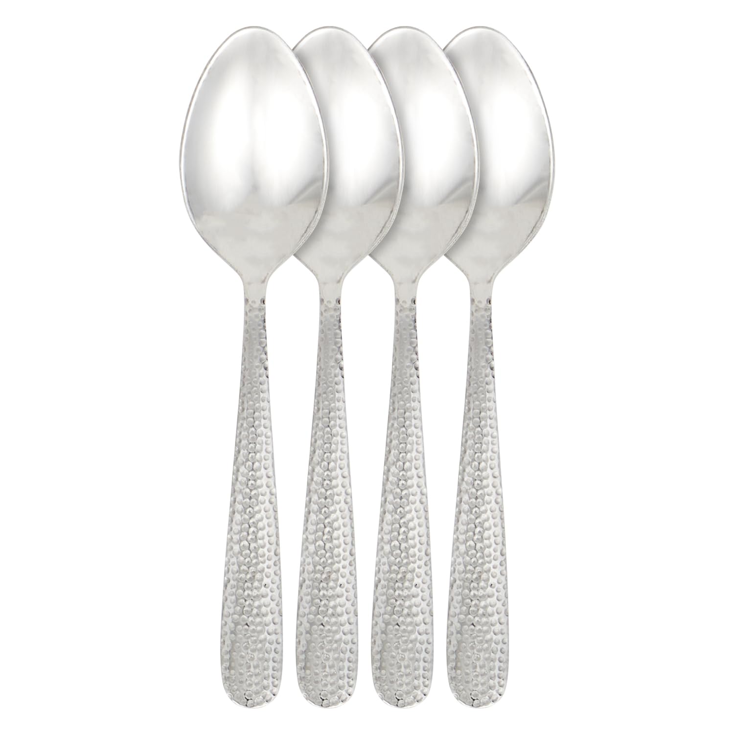 Home Basics 4 Pieces of Hammered Stainless Steel Flatware/Silverware for Dinner, Dessert, Salad, Appetizer – Home, Kitchen, Restaurant, TEA SPOON, Silver