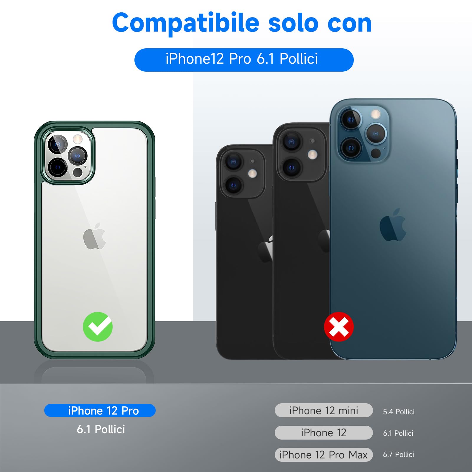 seacosmo Cover per iPhone 12 Pro, [9H HD] con Vetro Temperato Integrato Schermo, Pellicola Fotocamera, 360 Gradi Antiurto Protezione Fronte Retro Rugged Custodia Slim Doppia Faccia Case - Verde