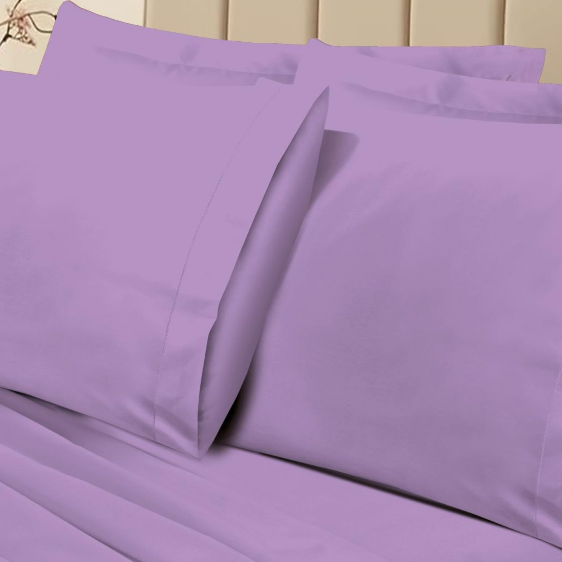 Luxury Plain T-180 Percale Flat Sheet Super Soft Classic Polycotton Bedding Flat Sheet Comfort For All Season (Lilac, Pillow Pair)