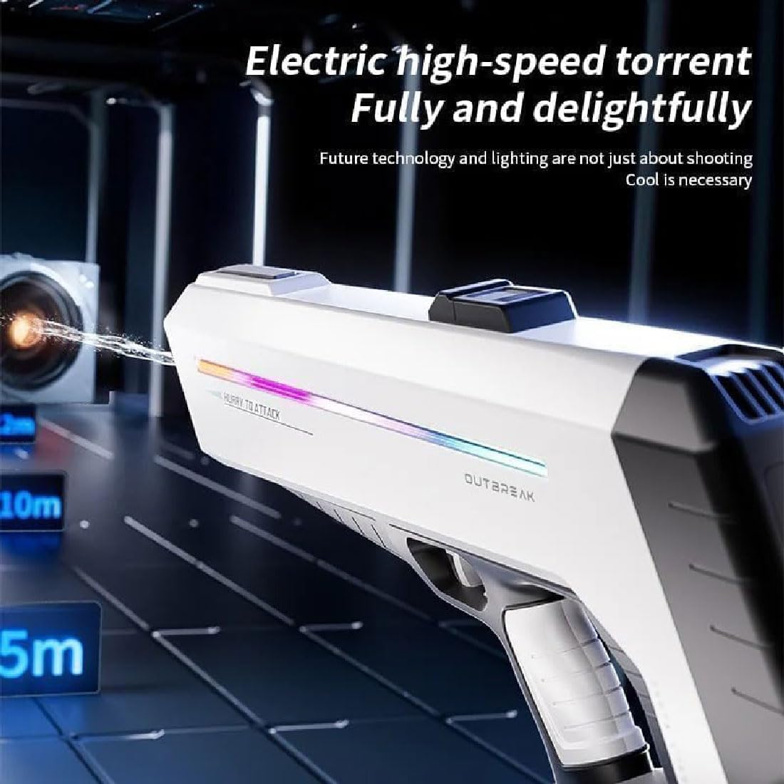 RapidJet Pro - Electric Pulse Water Gun,Automatic One-Button Refill,Elektrischer Puls-Wasserwerfer,Wasserspritzpistole mit LED Licht,Wasserpistole Erwachsene und Kind für Pool Garten Strand (Grau)