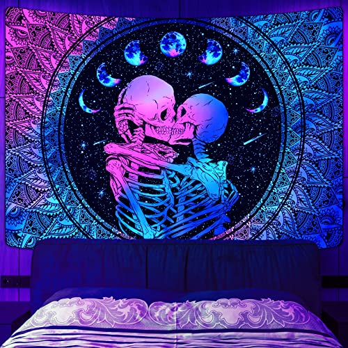 Natubeau Blacklight Skull Tapestry, Glow In The Dark Skeleton Tapestry, Uv Reactive Moon Tapestry, Black Light Mandala Trippy Tapestries, Wall Tapestry For Bedroom Aesthetic (59.1"×51.2") #TOP8