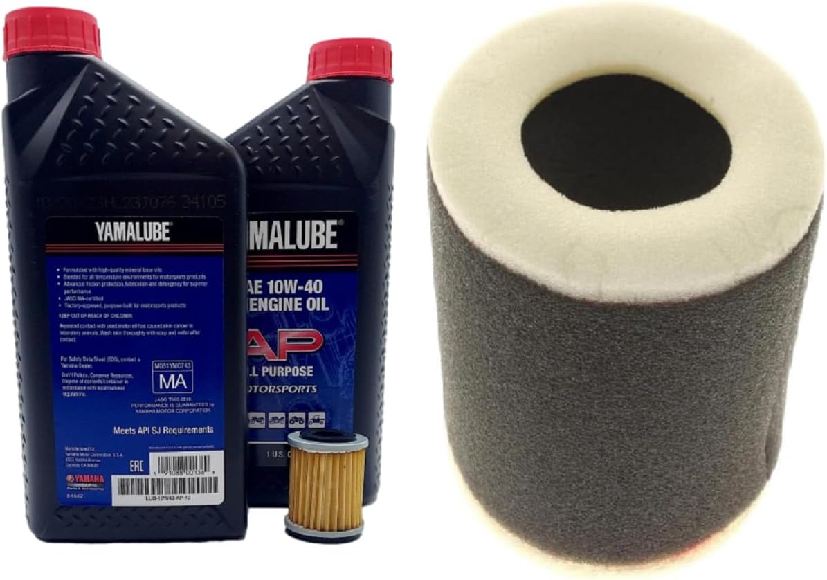Yamaha YFZ450R (2009-2023) Oil and Air Filter Change Kit, #5D3-13440-09-00, (2) #LUB-10W40-AP-12, #5TG-14451-01-00