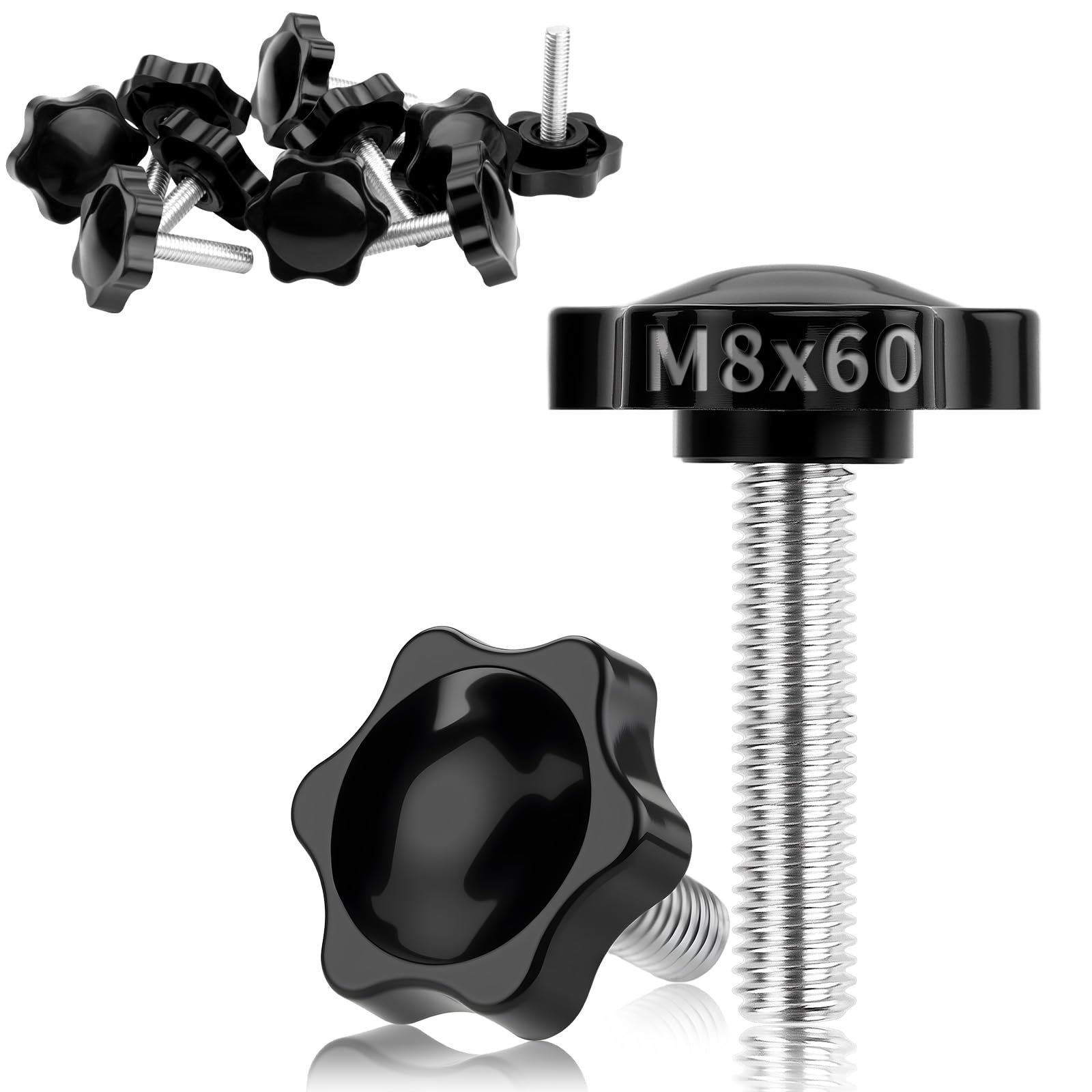TXXATX Flügelschrauben M8x60 mm Rändelschraube 12 Stück Sterngriffschraube M8 Sterngriffmutter mit Griff Sternschraube Sternkopfschraube Klemmknopf für Werkzeugmaschine Anziehen Geräte Instrument