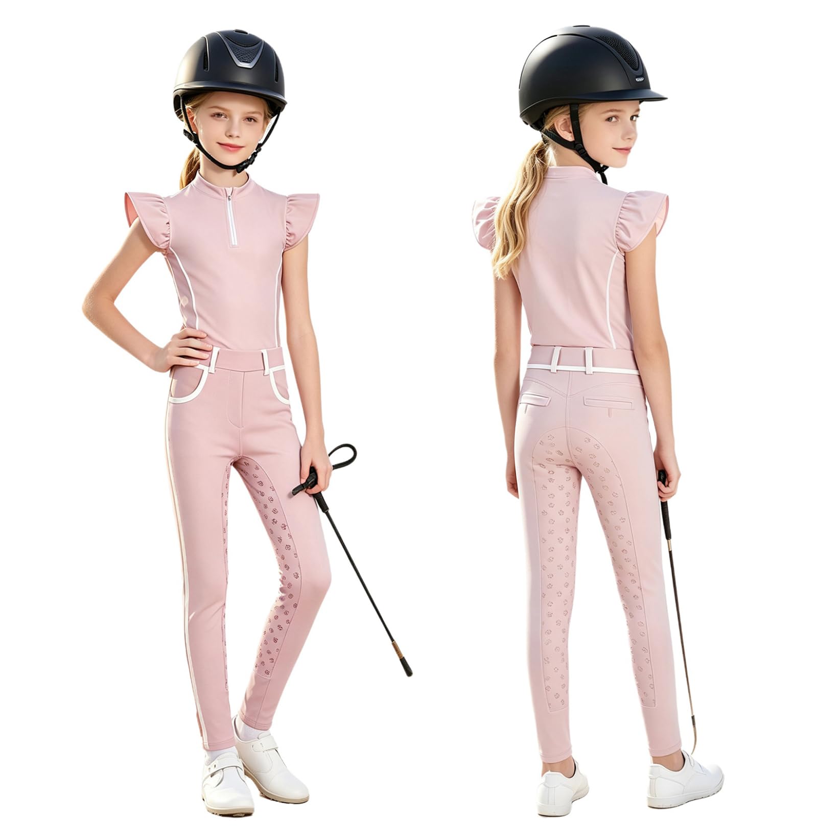 Mädchen Reitanzüge Workout Halbzip Pullover Reitkleidung Set Sport