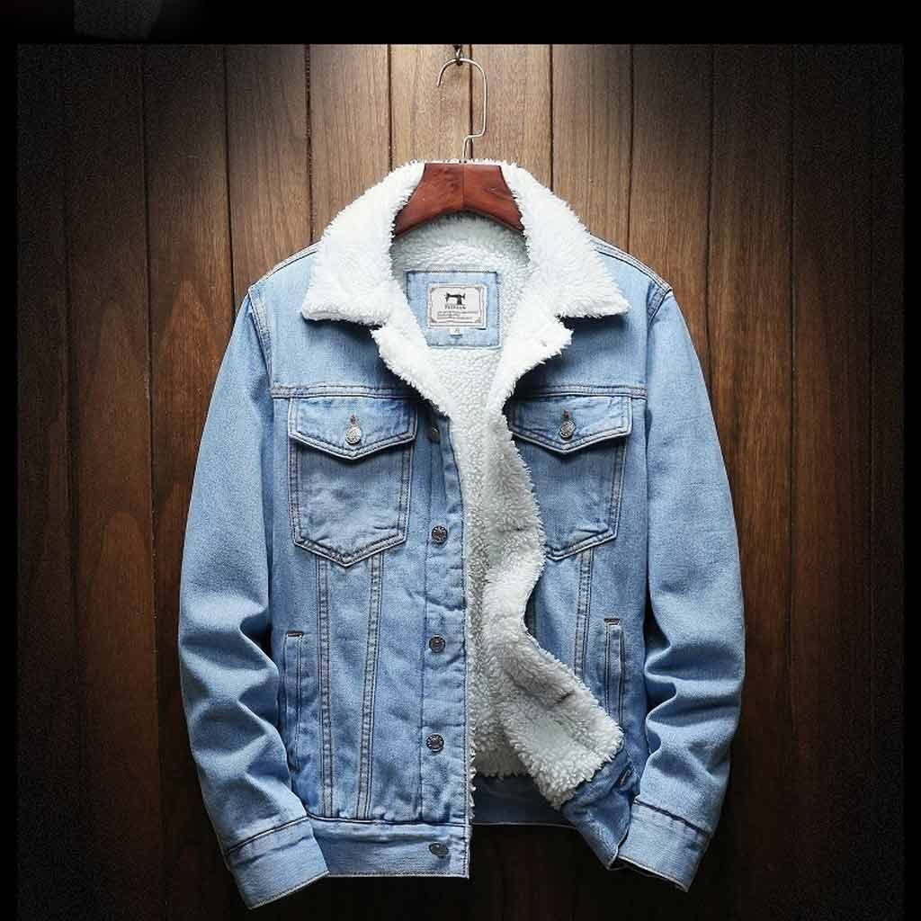 Amazon.com: YMGSCC Winter Thick and Warm Solid Color Casual Denim