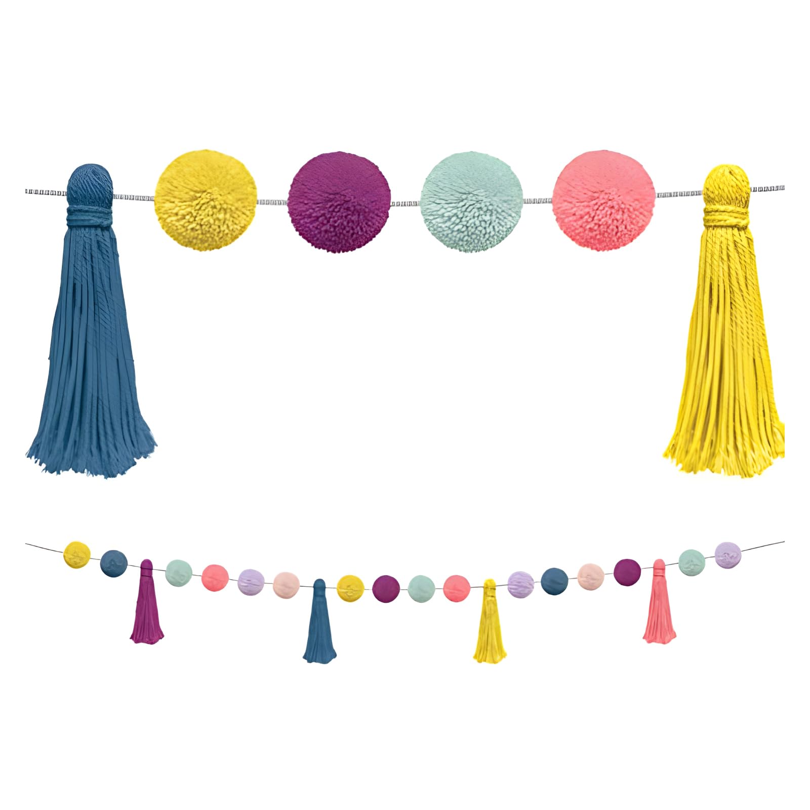 Pom Pom Garland for Classroom Boho, 74.8 Inch 16 Felt Ball Bulletin Board Garland, Colorful Yarn Tassel Banner Garland, Hanging String Decorations for Party Desk Nursery Wall Decor (Blue & Yellow)