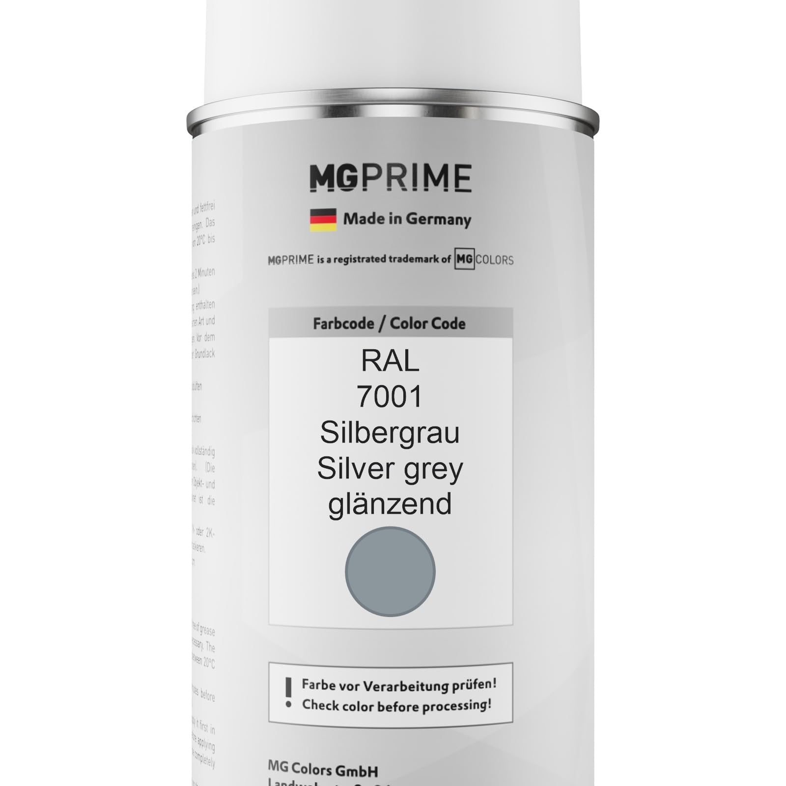 MG PRIME Spraydose RAL 7001 Silbergrau, 400 Ml, Glänzend – Schnelltrocknend Für Auto, Modellbau & Mehr