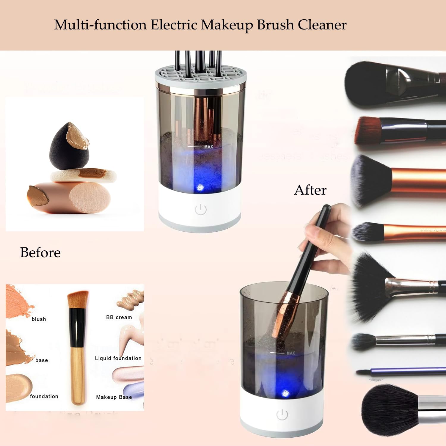 Maizoon Multi-functional Electric Makeup Brush Cleaner Device Rechargeable Washing Drying 2 in 1 Vibration Non Destructive Bristle Deep Cleaning Suitable for Various Occasions