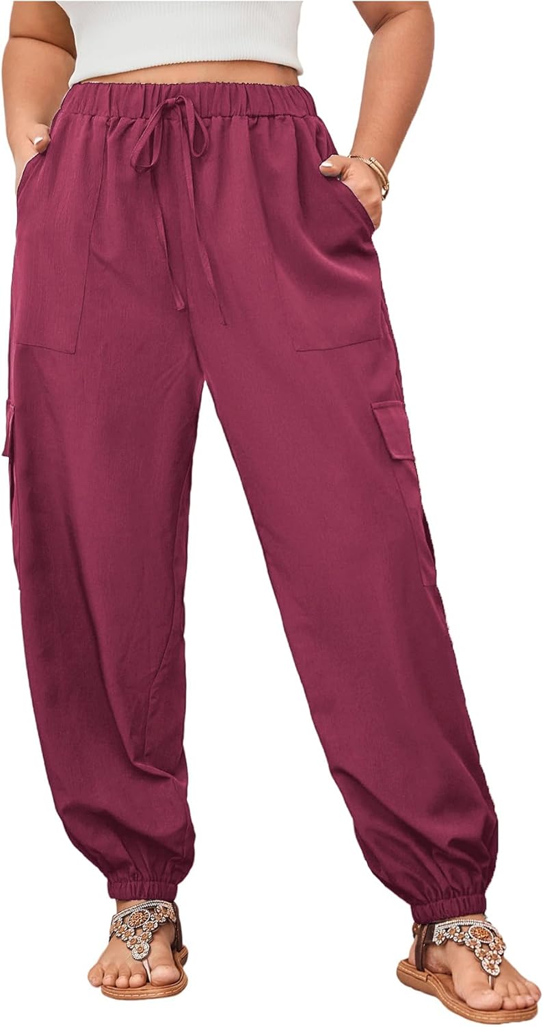 SOLY HUX Women's Plus Size High Waist Cargo Pants Casual Loose Baggy Jogger Pants Trousers Pockets