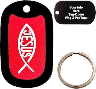 Custom Engraved Pet Tag - Christian Fish Jesus Red Dog Tag - Tag-Z Wag-Z