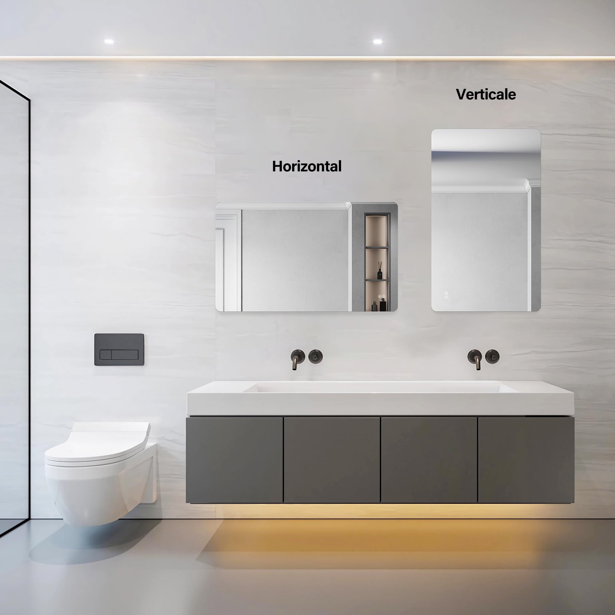 SIRHONA Specchio Da Bagno Luminoso 100x60 Cm Con Anti-appannamento, Dimmerabile, 3 Temperature Colore, Presa Di Rasatura, Orologio E Temperatura LED - 4