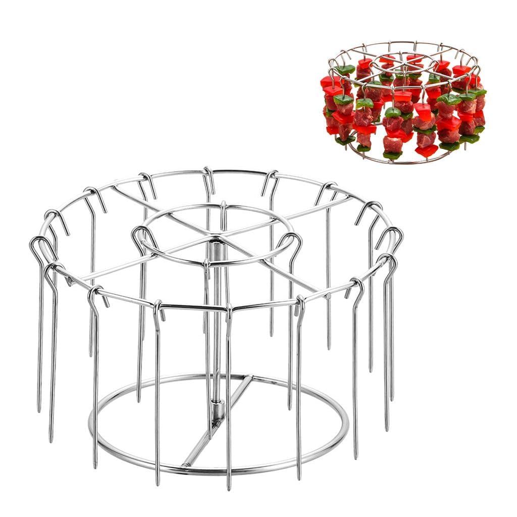 304 Stainless Steel Air Fryer Grill Rack, 6.2" Round Wire BBQ Rack with 24 Skewers, Durable Cooking & Roasting Rack for Air Fryers, Ovens, Grills & Outdoor BBQ