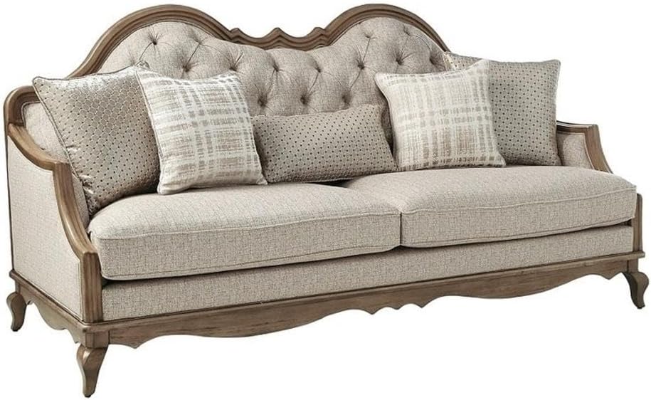 ACME Chelmsford Sofa w/5 Pillows - 56050 - Beige Fabric & Antique Taupe
