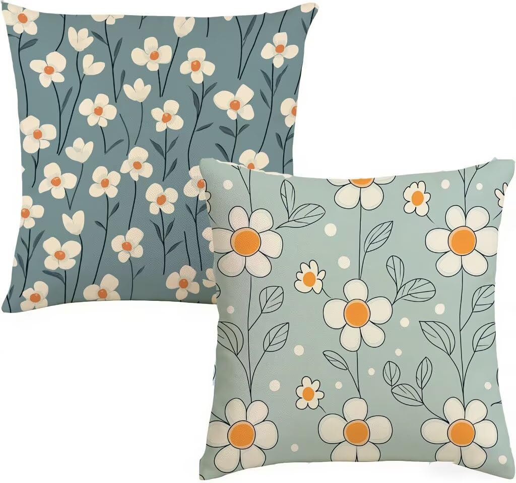 Cuscini per Divano 65x65 cm, Federe Cuscino Letto Decorazioni Natalizie, Set di 2 Lino Quadrati Federe Cuscini Divano, Cerniera Invisibile, Decorativi Esterno Giardino Balcone (idyllico Fiori) O-561